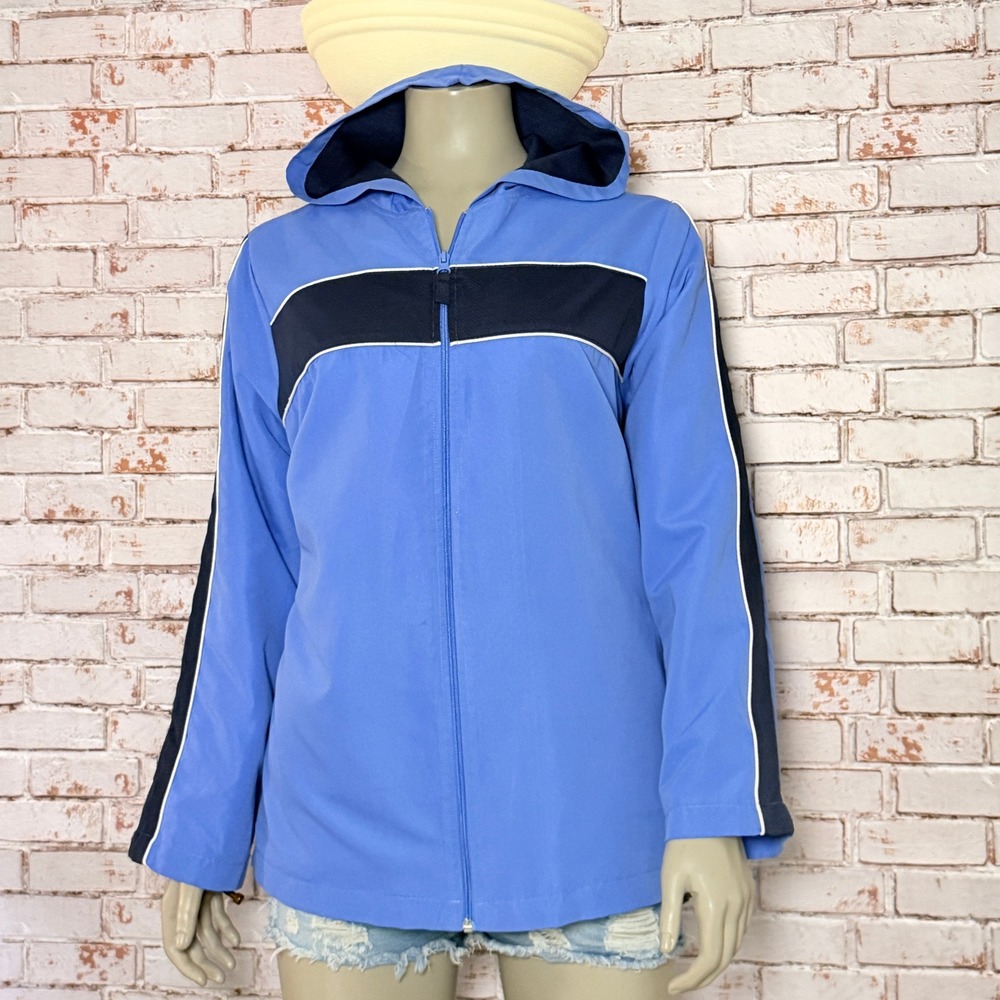 Danskin Now Womens Blue Ridge Hooded Track Jacket Full Zip Mesh Trim 1X 16W Gym